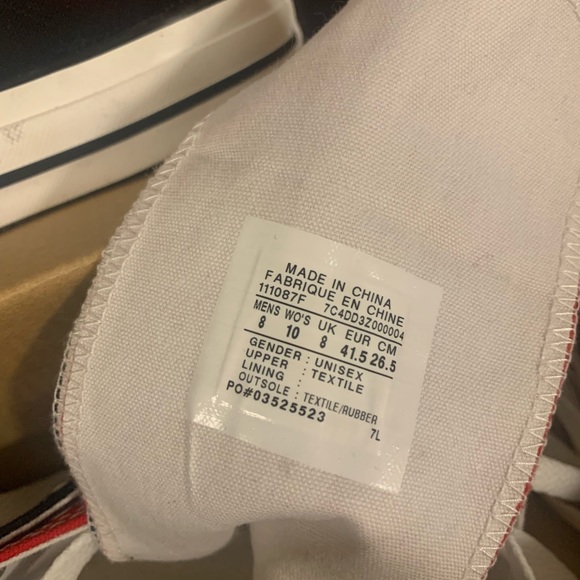 UNISEX BLACK AND RED DOUBLE LACE HIGH TOP CONVERSE SNEAKERS - Picture 2 of 3